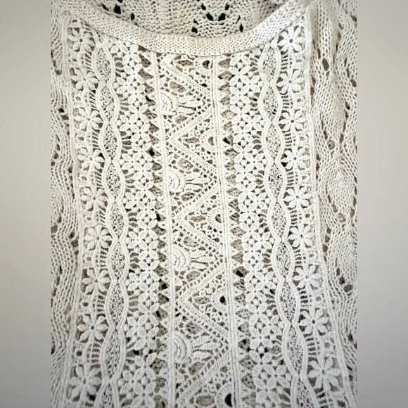 Romantic Lace panel sweater Snereono knit crochet pointelle cream, scoop neck - Picture 5 of 7